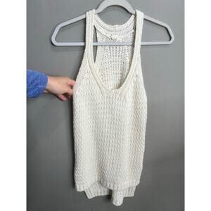 Anthropologie Moth Sunidra Knit Racerback Cotton Tank Top XS Ivory Summer